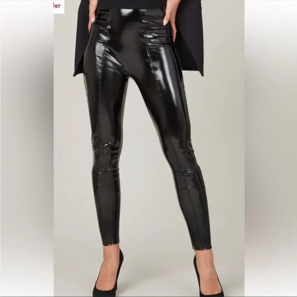 SPANX | Faux Patent Leather Body Shaping Black Leggings Women’s Size Medium & 1X - Picture 13 of 16